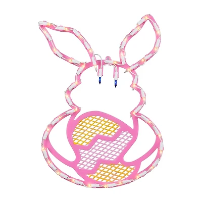Northlight 17" Lighted Pink Bunny With Egg Window Easter Window Decor