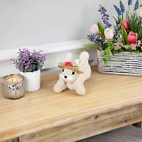 Northlight 9" Beige Rabbit With Floral Straw Hat Easter Figurine