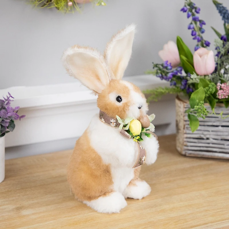 Northlight 10" Plush Rabbit With Floral Bow Easter Figurine
