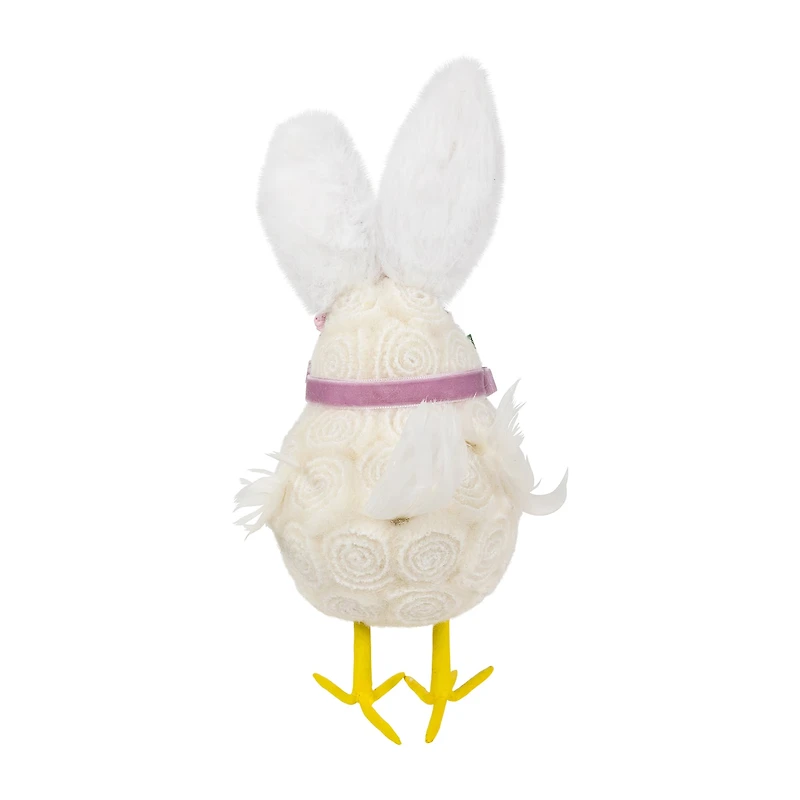Northlight 9" Floral Chick With Polka Dot Faux Fur Rabbit Ears Easter Figurine