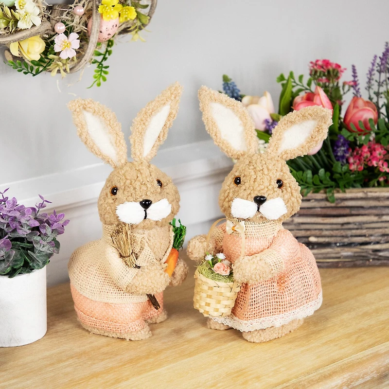 Northlight 10" Plush Girl Rabbit With Easter Basket