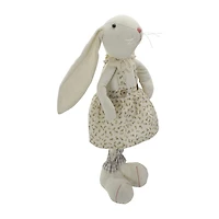 Northlight 15" Cream Standing Bunny Rabbit Girl In Floral Dress Easter Tabletop Decor