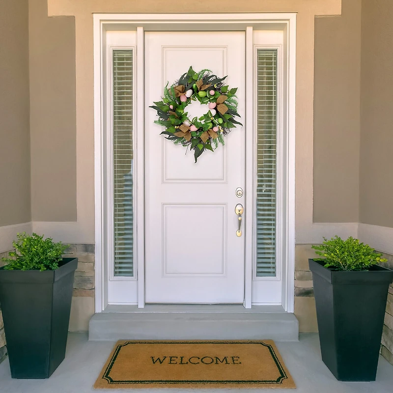 Northlight 22" Egg And Burlap Ribbon Mixed Foliage Twig Wreath