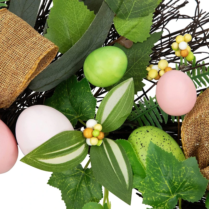 Northlight 22" Egg And Burlap Ribbon Mixed Foliage Twig Wreath