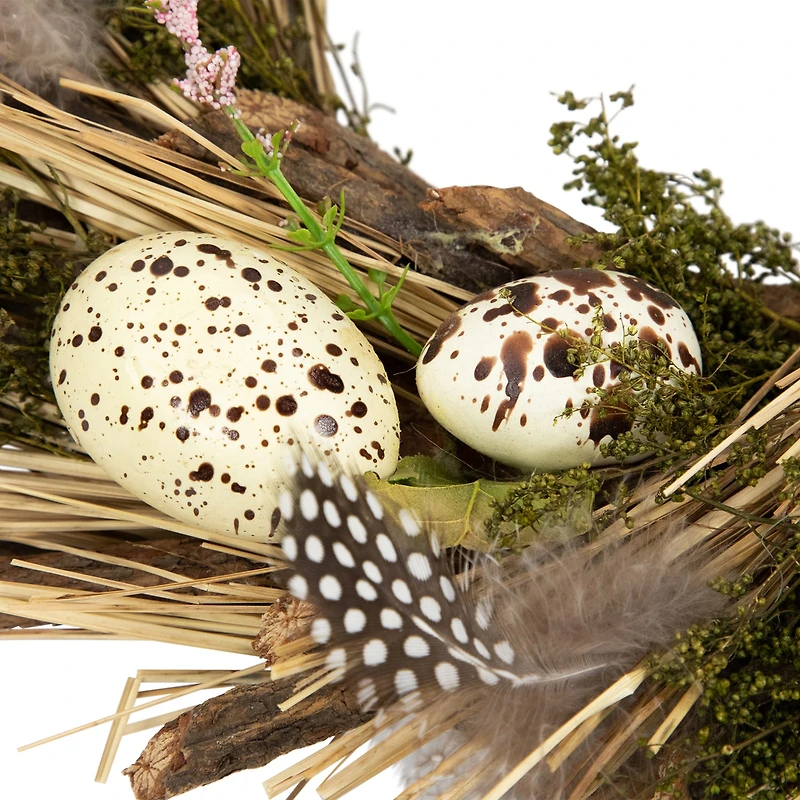 Northlight 14" Speckled Eggs And Feathers Artificial Wreath