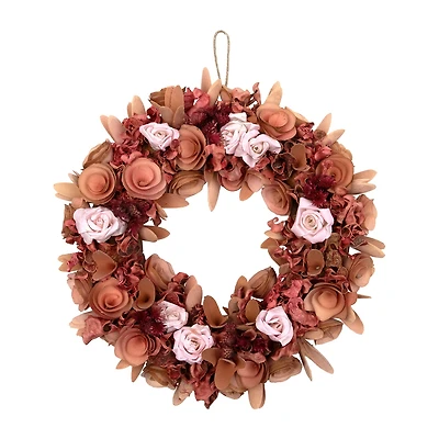 Northlight 12" Silk Roses And Wooden Flowers Artificial Unlit Wreath