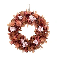 Northlight 12" Silk Roses And Wooden Flowers Artificial Unlit Wreath
