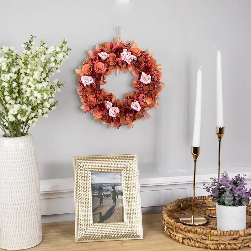 Northlight 12" Silk Roses And Wooden Flowers Artificial Unlit Wreath