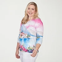 Alfred Dunner Womens Crew Neck 3/4 Sleeve T-Shirt