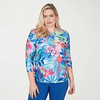 Alfred Dunner Womens Crew Neck 3/4 Sleeve T-Shirt
