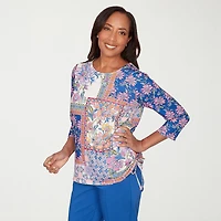 Alfred Dunner Womens Crew Neck 3/4 Sleeve T-Shirt