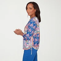 Alfred Dunner Womens Crew Neck 3/4 Sleeve T-Shirt