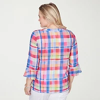 Alfred Dunner Womens Split Crew Neck 3/4 Sleeve Blouse