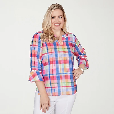 Alfred Dunner Womens Split Crew Neck 3/4 Sleeve Blouse