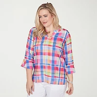 Alfred Dunner Womens Split Crew Neck 3/4 Sleeve Blouse