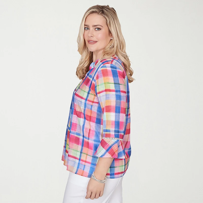 Alfred Dunner Womens Split Crew Neck 3/4 Sleeve Blouse