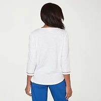 Alfred Dunner Womens V Neck 3/4 Sleeve T-Shirt