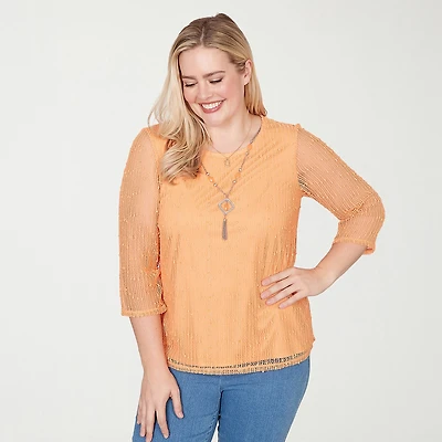 Alfred Dunner Beachcomber Womens Crew Neck 3/4 Sleeve T-Shirt
