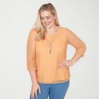 Alfred Dunner Beachcomber Womens Crew Neck 3/4 Sleeve T-Shirt
