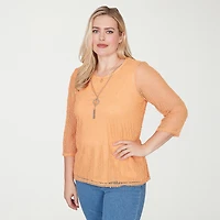 Alfred Dunner Beachcomber Womens Crew Neck 3/4 Sleeve T-Shirt