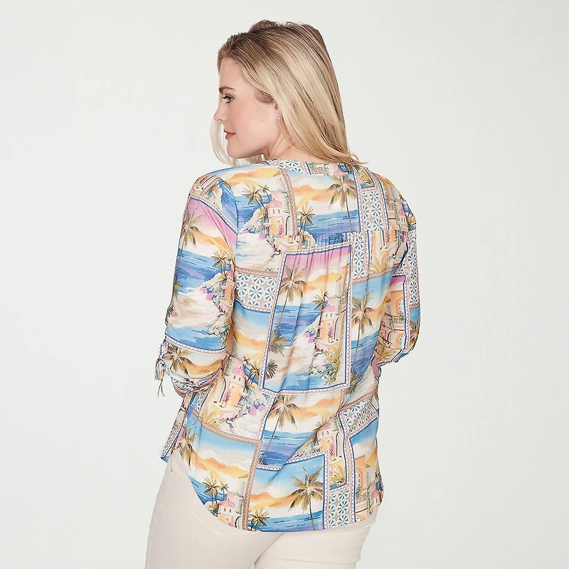 Alfred Dunner Beachcomber Womens V Neck 3/4 Sleeve Blouse