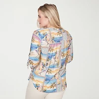 Alfred Dunner Beachcomber Womens V Neck 3/4 Sleeve Blouse