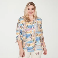 Alfred Dunner Beachcomber Womens V Neck 3/4 Sleeve Blouse