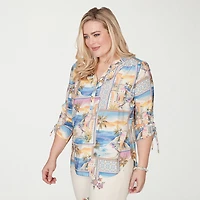 Alfred Dunner Beachcomber Womens V Neck 3/4 Sleeve Blouse