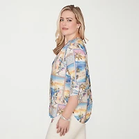 Alfred Dunner Beachcomber Womens V Neck 3/4 Sleeve Blouse