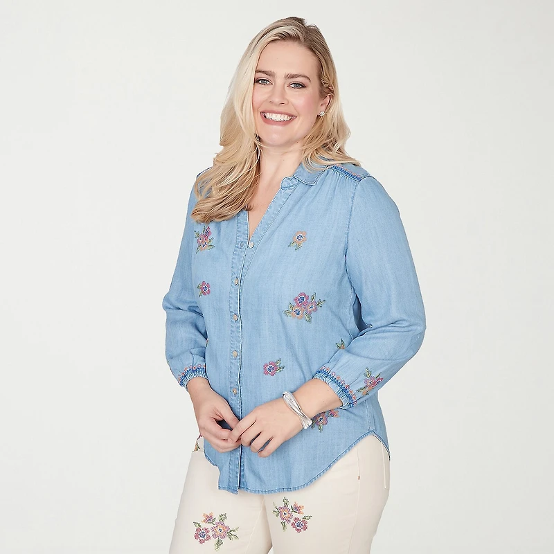 Alfred Dunner Beachcomber Womens 3/4 Sleeve Blouse