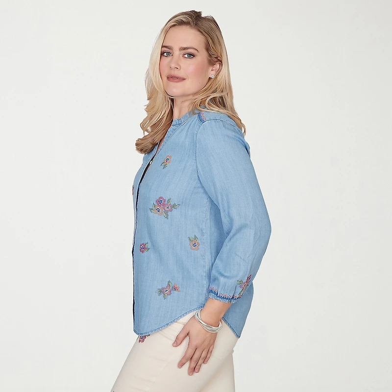 Alfred Dunner Beachcomber Womens 3/4 Sleeve Blouse