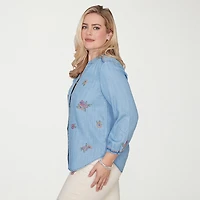 Alfred Dunner Beachcomber Womens 3/4 Sleeve Blouse