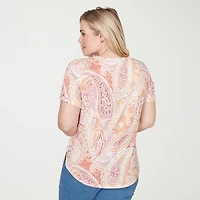 Alfred Dunner Beachcomber Womens Crew Neck Short Sleeve T-Shirt