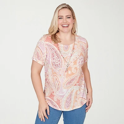Alfred Dunner Beachcomber Womens Crew Neck Short Sleeve T-Shirt
