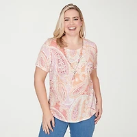 Alfred Dunner Beachcomber Womens Crew Neck Short Sleeve T-Shirt