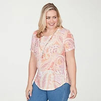 Alfred Dunner Beachcomber Womens Crew Neck Short Sleeve T-Shirt
