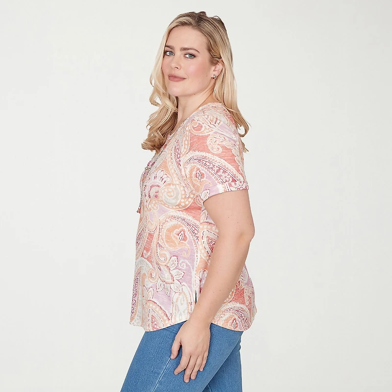 Alfred Dunner Beachcomber Womens Crew Neck Short Sleeve T-Shirt