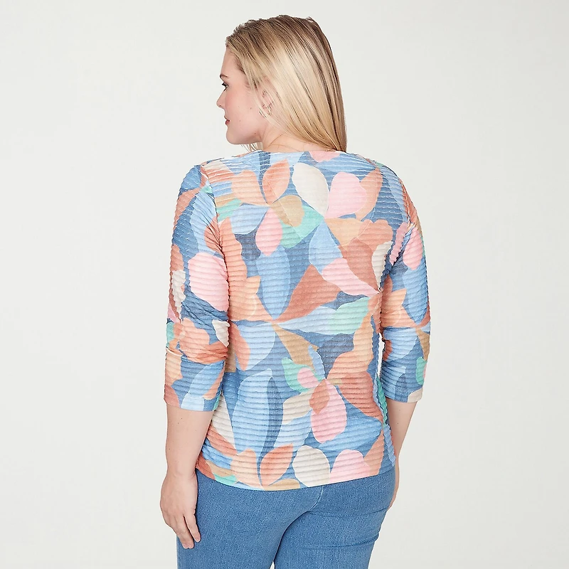 Alfred Dunner Beachcomber Womens V Neck 3/4 Sleeve T-Shirt