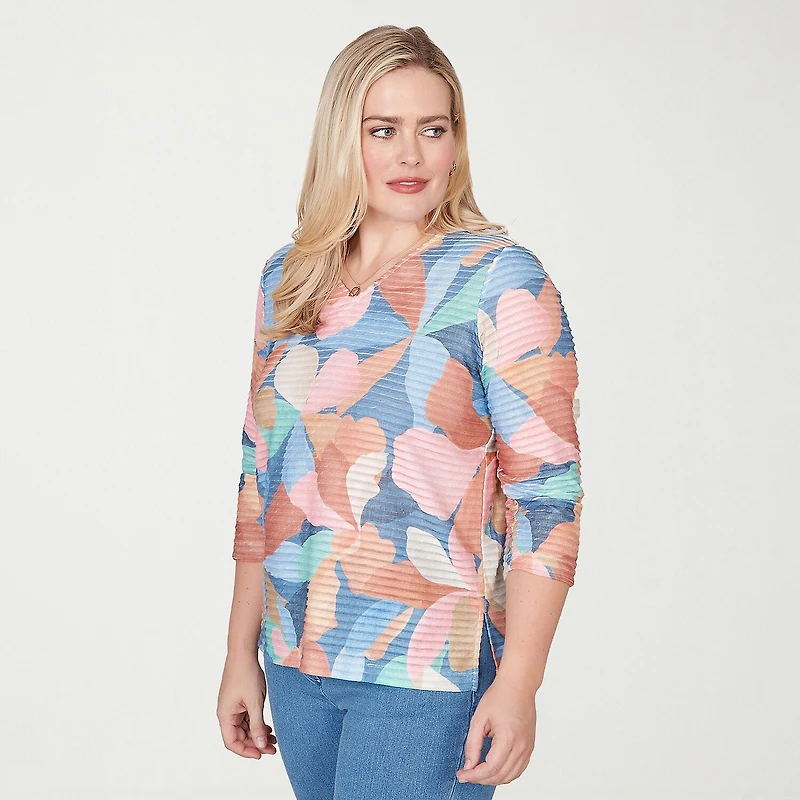 Alfred Dunner Beachcomber Womens V Neck 3/4 Sleeve T-Shirt