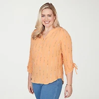 Alfred Dunner Beachcomber Womens Split Crew Neck 3/4 Sleeve Blouse