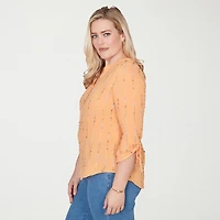 Alfred Dunner Beachcomber Womens Split Crew Neck 3/4 Sleeve Blouse