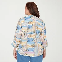 Alfred Dunner Beachcomber Womens Plus Split Crew Neck 3/4 Sleeve Blouse