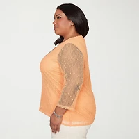 Alfred Dunner Beachcomber Womens Plus Crew Neck 3/4 Sleeve T-Shirt