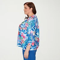 Alfred Dunner Womens Plus Crew Neck 3/4 Sleeve T-Shirt