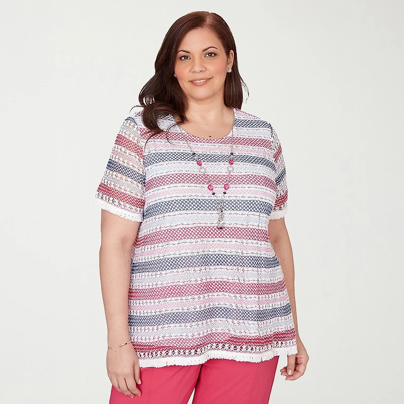Alfred Dunner Womens Plus Crew Neck Short Sleeve T-Shirt