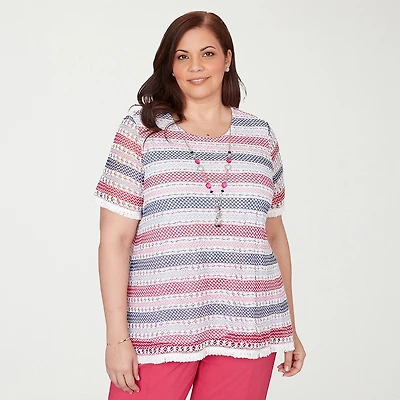 Alfred Dunner Womens Plus Crew Neck Short Sleeve T-Shirt