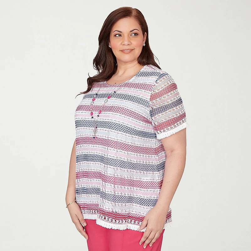 Alfred Dunner Womens Plus Crew Neck Short Sleeve T-Shirt