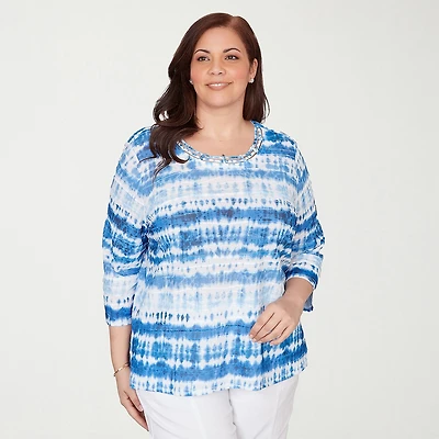 Alfred Dunner Womens Plus Crew Neck 3/4 Sleeve T-Shirt