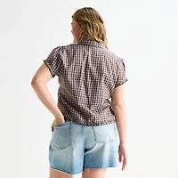 Forever 21 Womens Juniors Plus Short Sleeve Regular Fit Button-Down Shirt