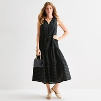 Liz Claiborne Womens Midi V Neck Sleeveless Peasant Dress